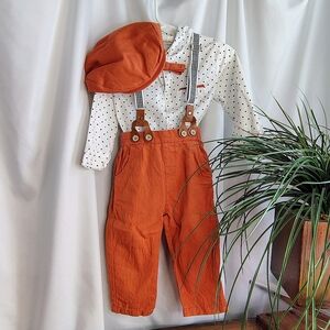 5 Piece Newsboy Outfit. Salmon and White. 18-24 month.